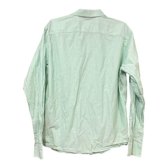 Untuckit Top Men Large Mint Green Stripes Button Up Cotton Linen - Picture 3 of 3